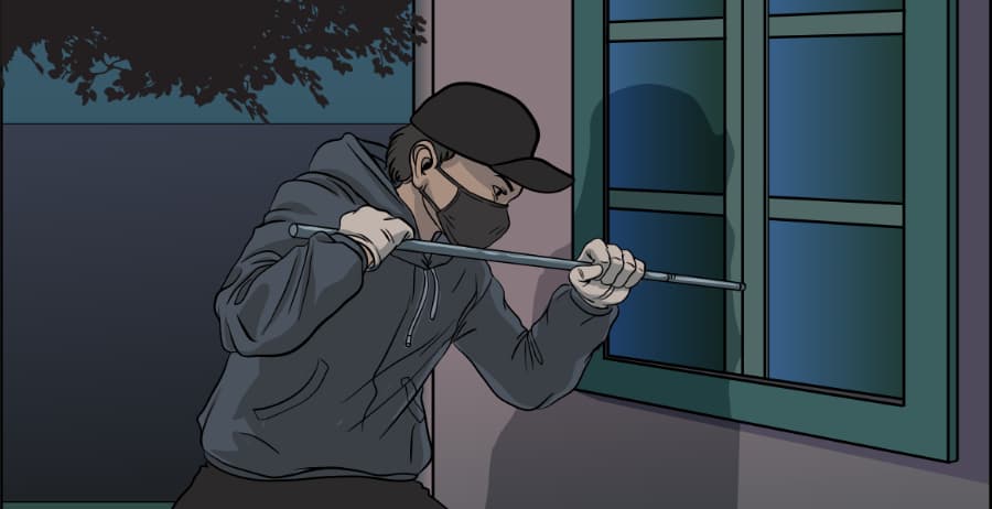 Illustration of burglar forcing entry through a window in Fort Worth